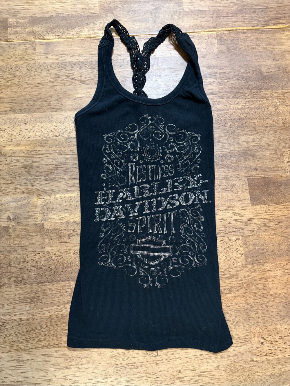 Harley-Davidson Black Racerback Tank with Braided Straps and Metallic Logo